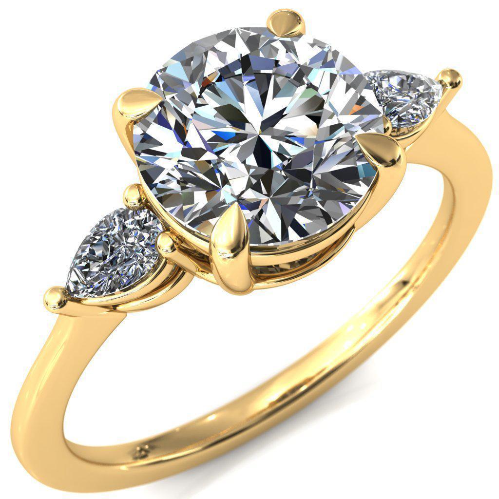 Robyn Round Center Stone 4 Claw Prong 2 Rail Basket Pear Sidestones Inverted Cathedral Engagement Ri