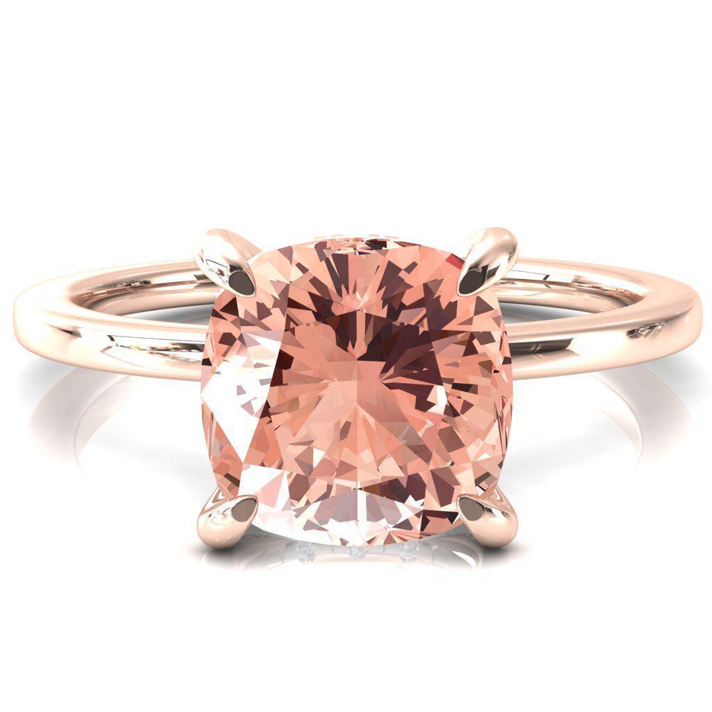 Rosy Cushion Champagne Sapphire 4 Claw Prong Single Rail Micropave Engagement Ring