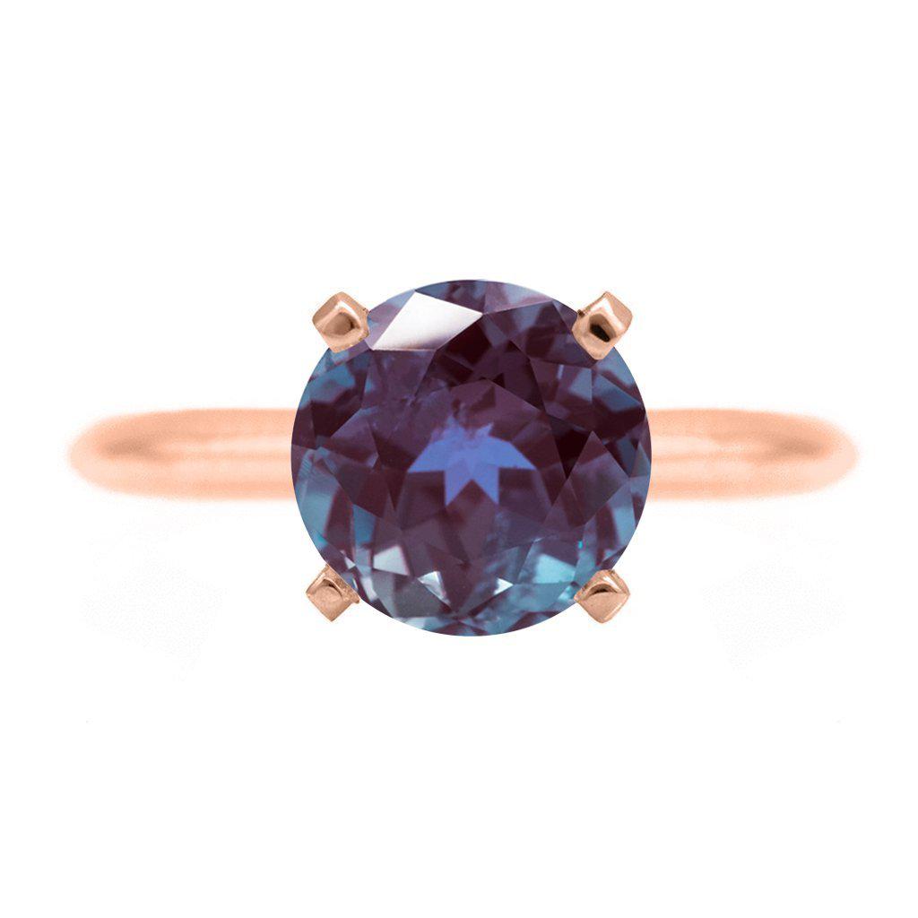 Round Alexandrite 14K Rose Gold 4 Prongs Solitaire Ring