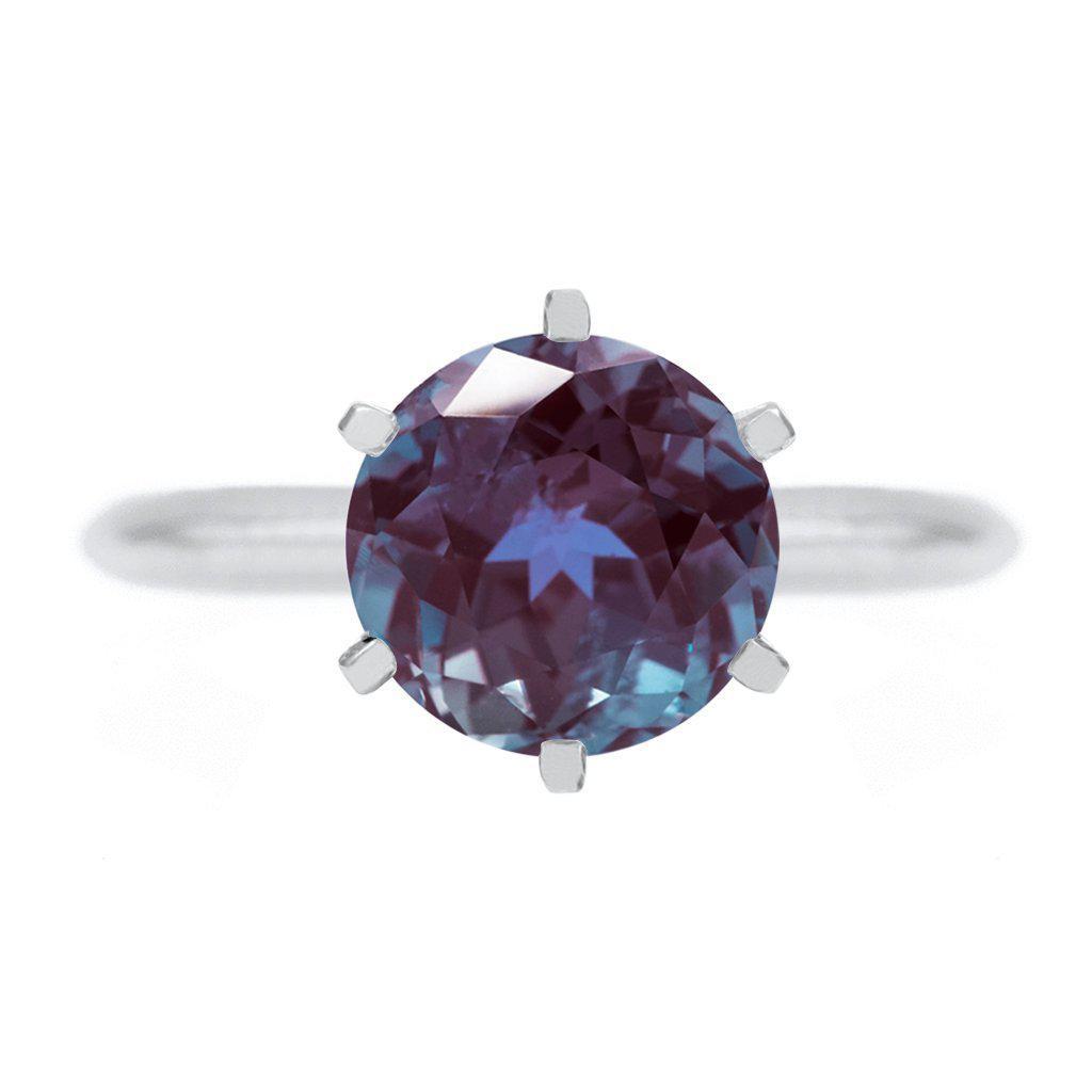 Round Alexandrite Platinum 6 Prongs Solitaire Ring