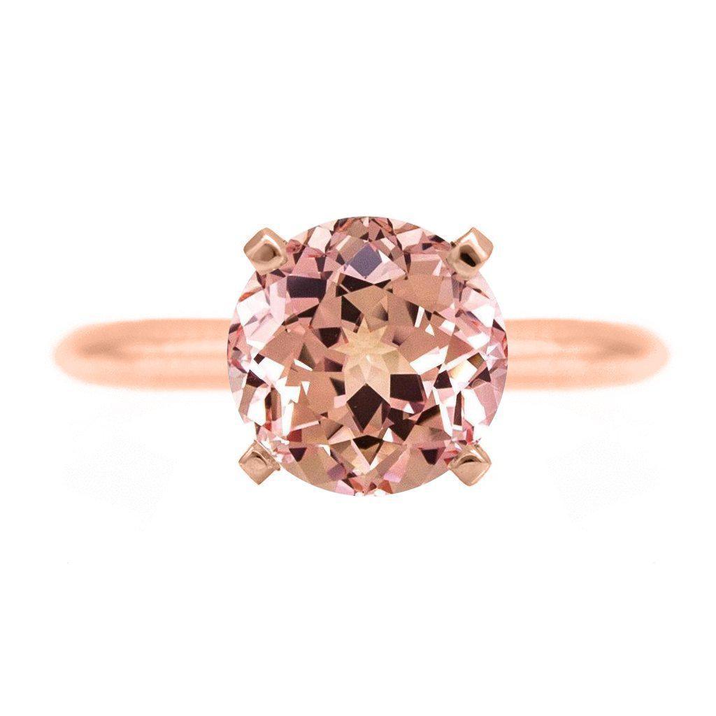 Round Champagne Sapphire 14K Rose Gold 4 Prongs Solitaire Ring