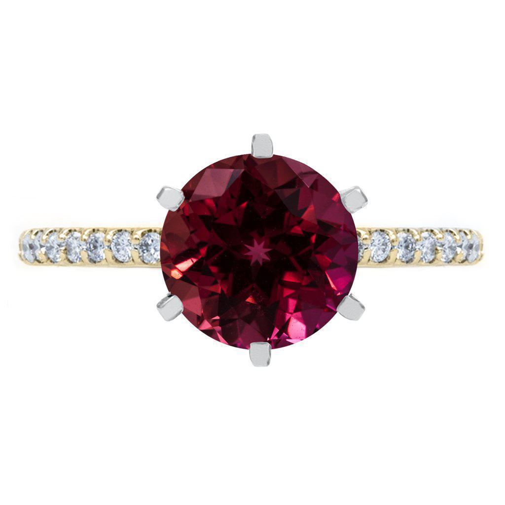 Round Ruby 6 Prongs Diamond Accent Ice Cathedral Solitaire Ring