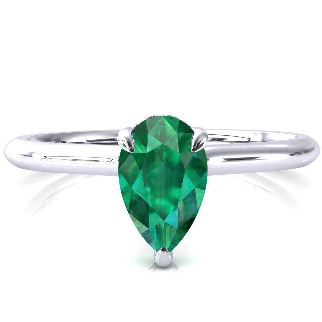 Secret Pear Emerald 3 Prong Floating Halo Engagement Ring