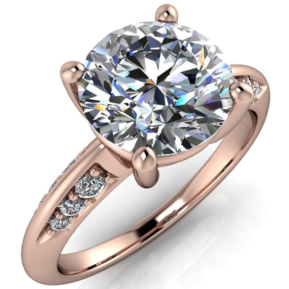 Sharon Round Center Stone Timeless Quad Diamonds Design Engagement Ring