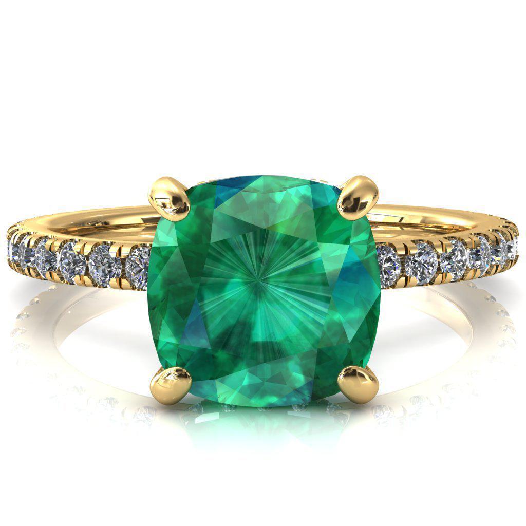 Sicili Cushion Emerald 4 Prong 3/4 Micro Pave Diamond Engagement Ring