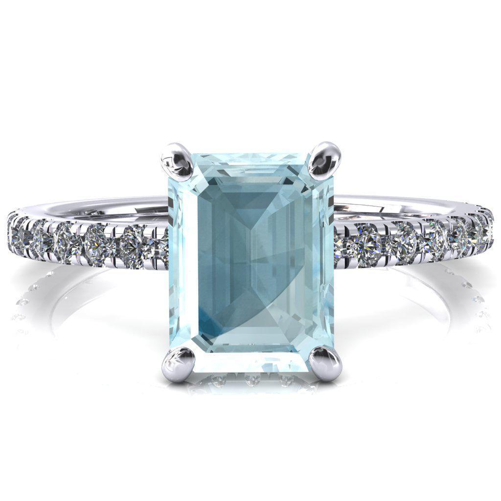 Sicili Emerald Aqua Blue Spinel 4 Prong 3/4 Micro Pave Diamond Engagement Ring