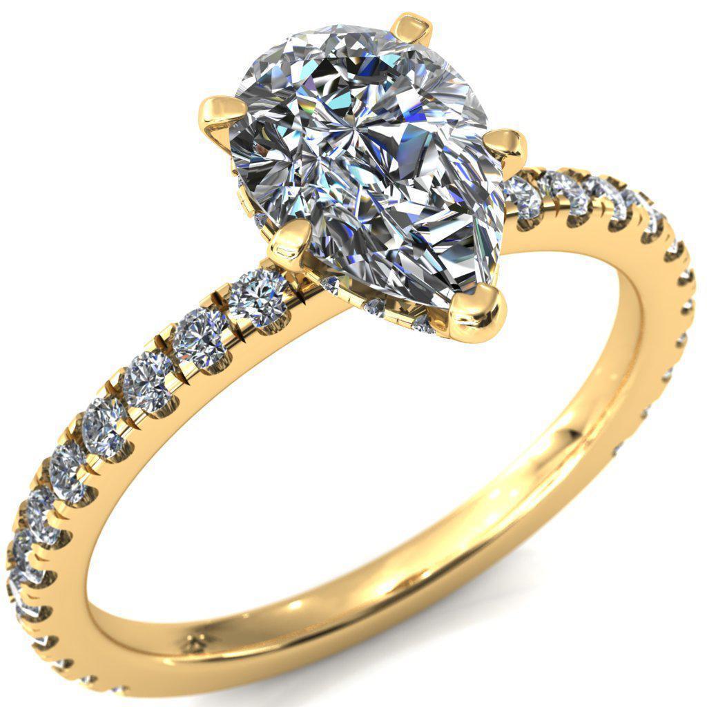 Sicili Pear Moissanite 5 Prong 3/4 Micro Pave Diamond Engagement Ring