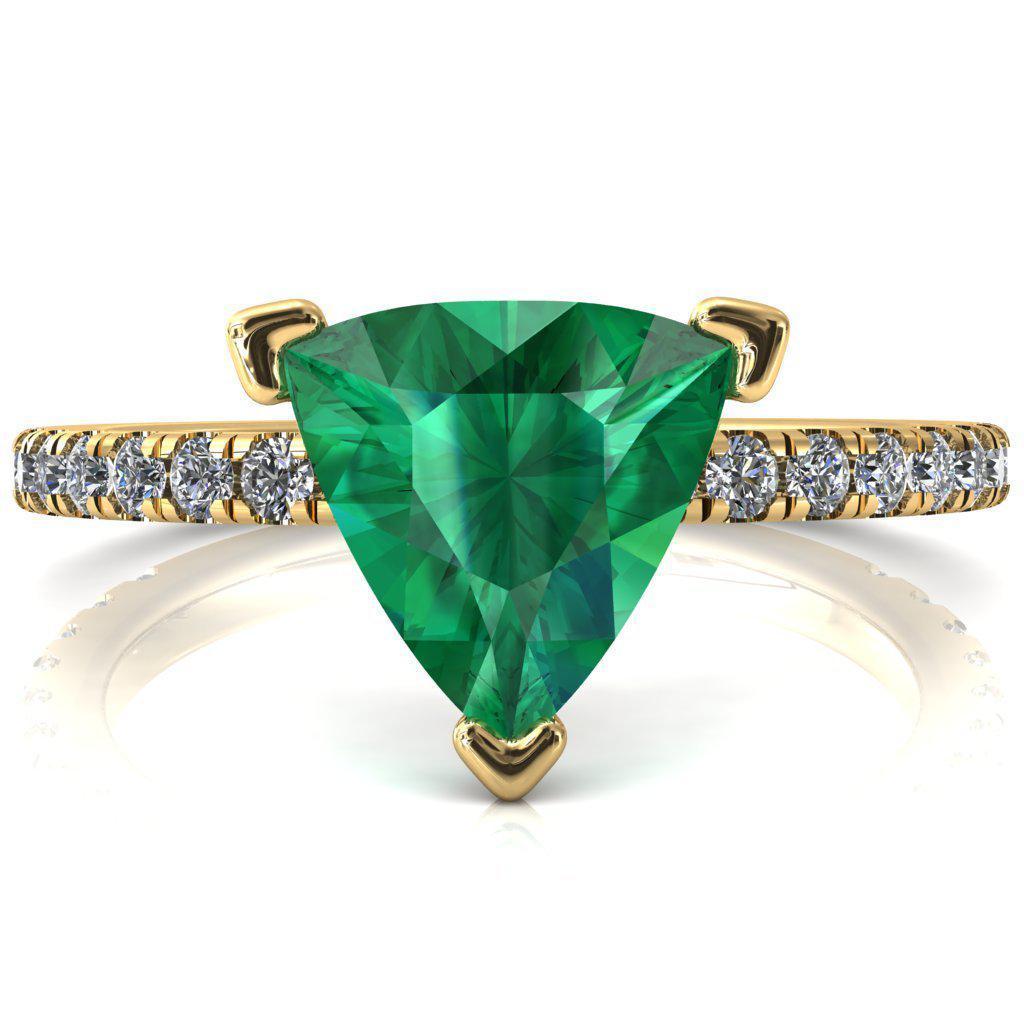 Sicili Trillion Emerald 3 Prong 3/4 Micro Pave Diamond Engagement Ring