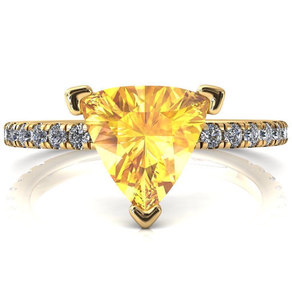 Sicili Trillion Yellow Sapphire 3 Prong 3/4 Micro Pave Diamond Engagement Ring