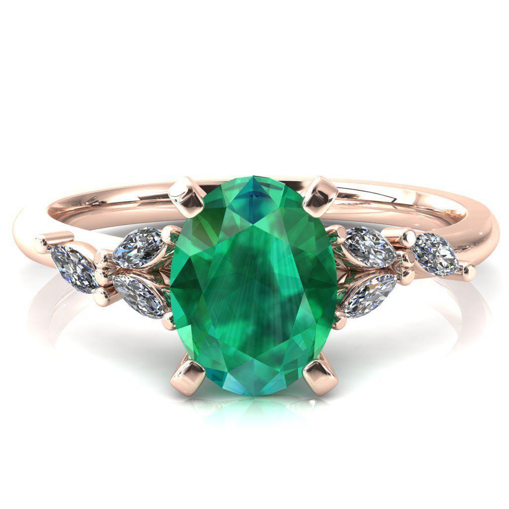 Sigrid Oval Emerald 4 Prong Marquise Diamond Side Ring