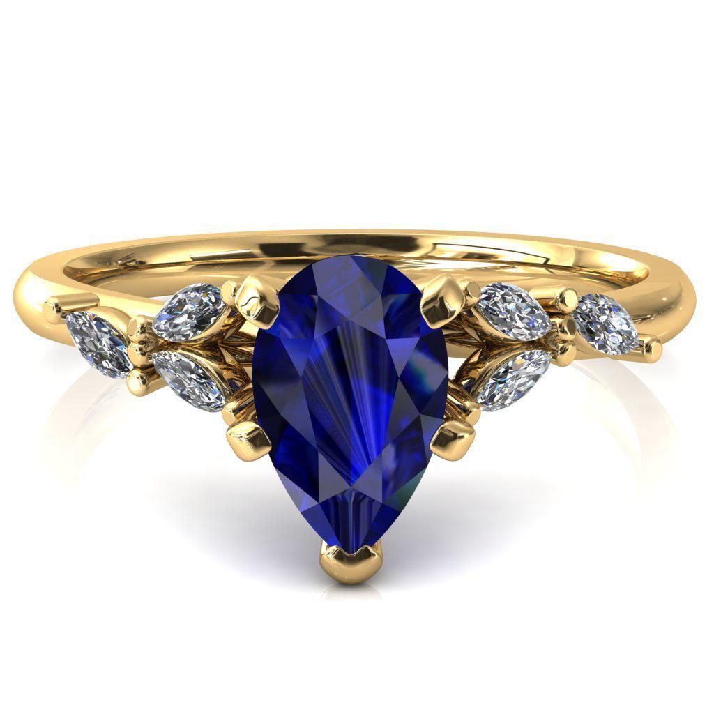 Sigrid Pear Blue Sapphire 5 Prong Marquise Diamond Side Ring