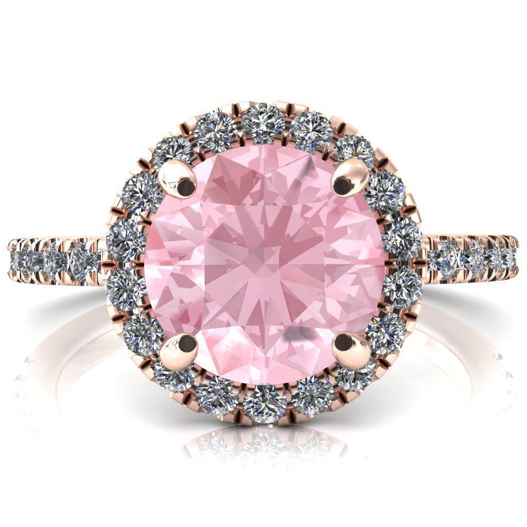 Talia Round Pink Sapphire 4 Prong Halo 5/8 Micropave Engagement Ring