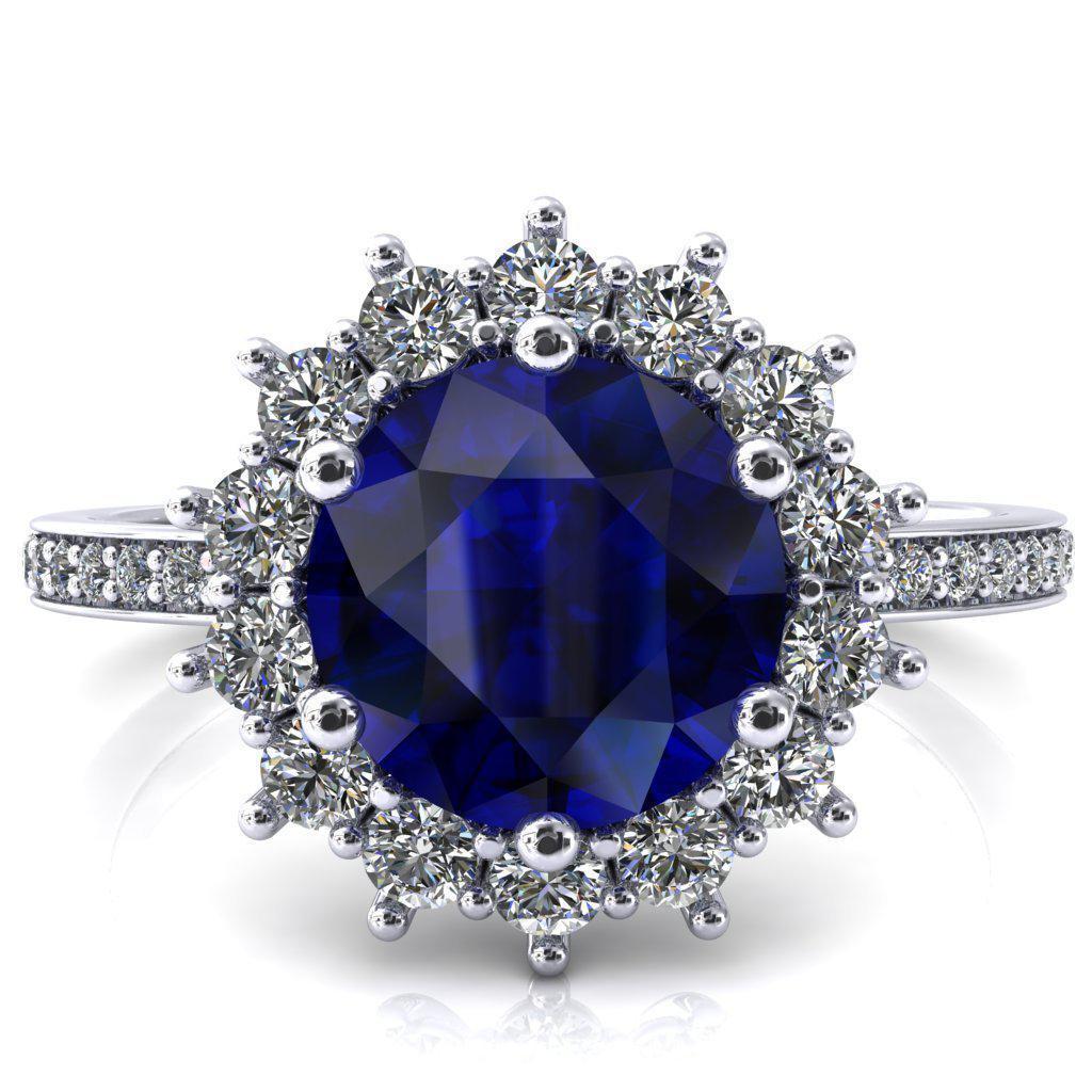 The Duchess Round Blue Sapphire 6 Prong Diamond Cluster Halo Ring