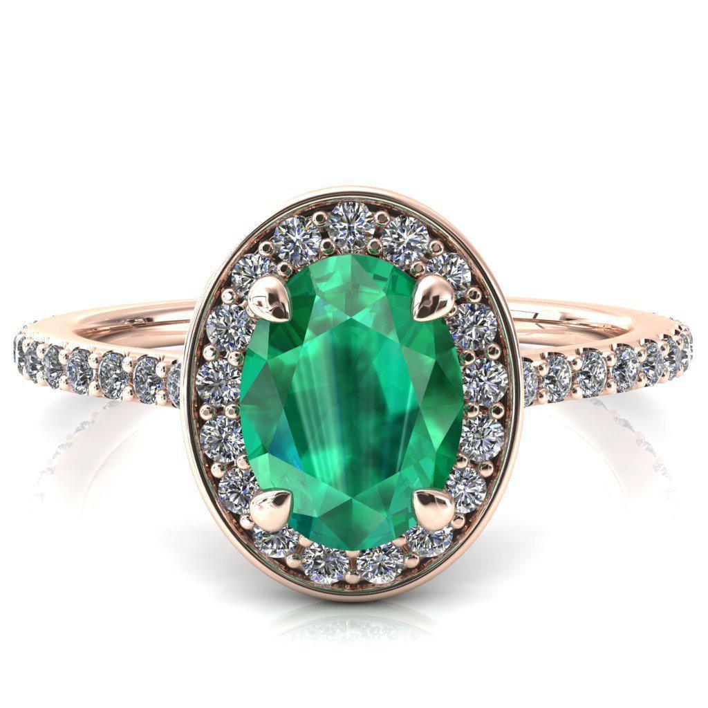 Valma Oval Emerald Floating Diamond Halo and Sides Ring