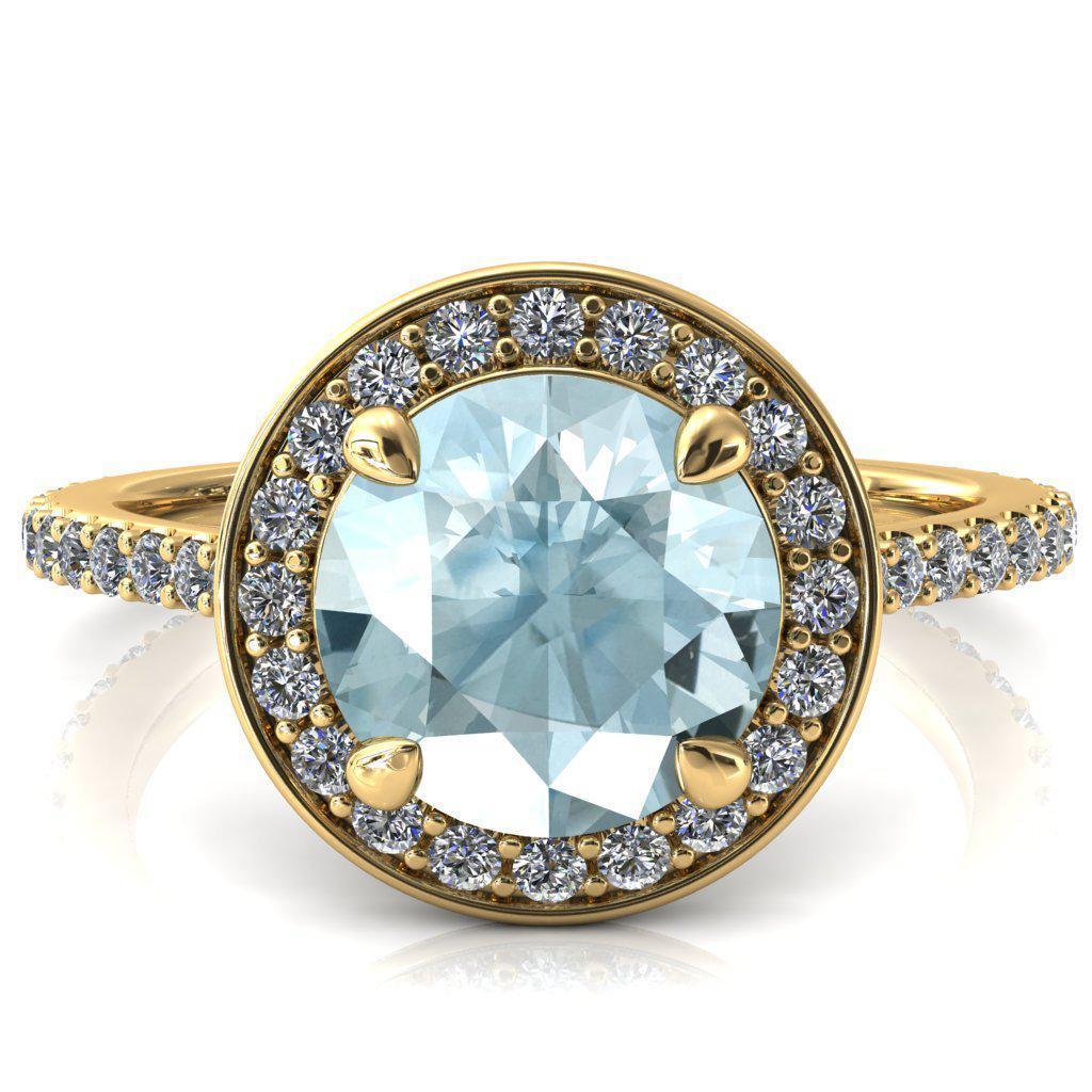 Valma Round Aqua Blue Spinel Floating Diamond Halo and Sides Ring