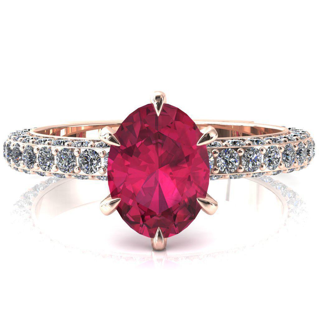 Vanessa Oval Ruby 6 Claw Prongs 3/4 Pav茅 Eternity Engagement Ring