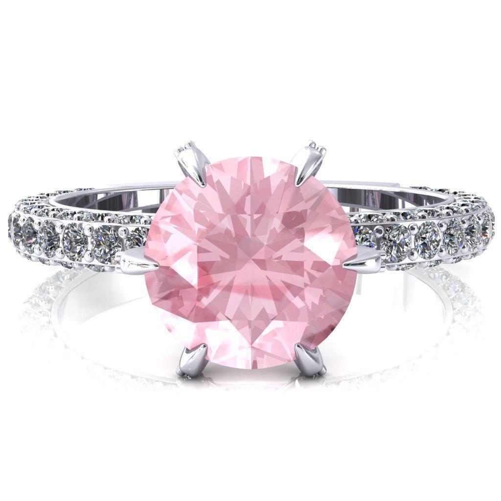 Vanessa Round Pink Sapphire 6 Claw Prongs 3/4 Pav茅 Eternity Engagement Ring