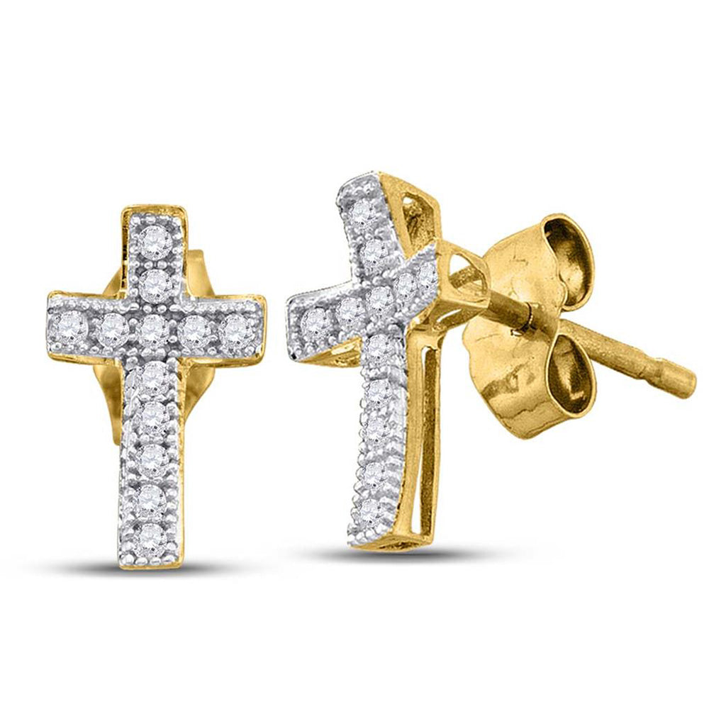 Gold Cross Cluster Earrings 1/10 Cttw Round Natural Diamond Womens