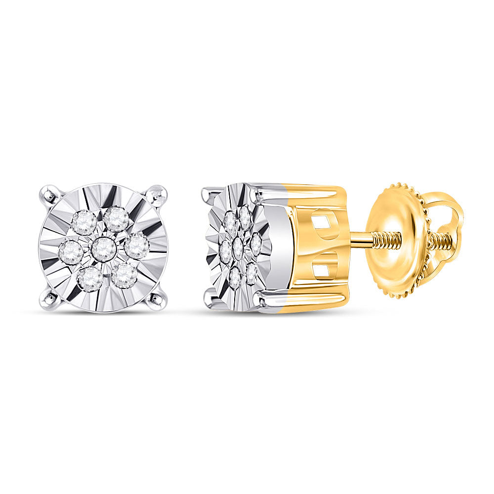 Gold Cluster Earrings 1/10 Cttw Round Natural Diamond Womens