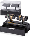 Premium Wooden Watch Stand Display Box - Elegant Storage and Display Solution for 4 Watches with Accessory Valet Tray