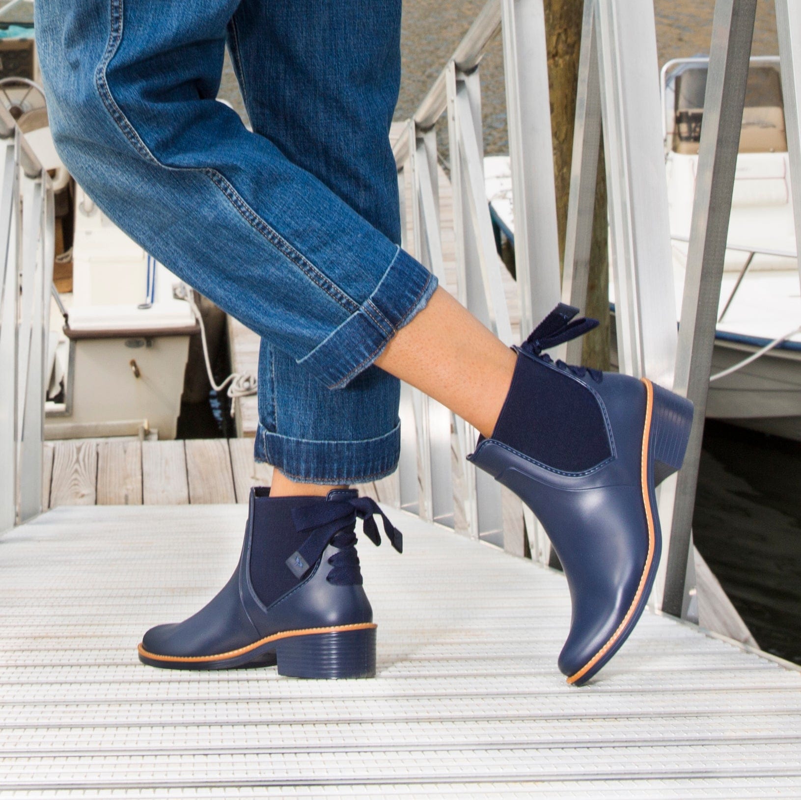 Paxton Bow Lace-Up Rain Boot in Navy 