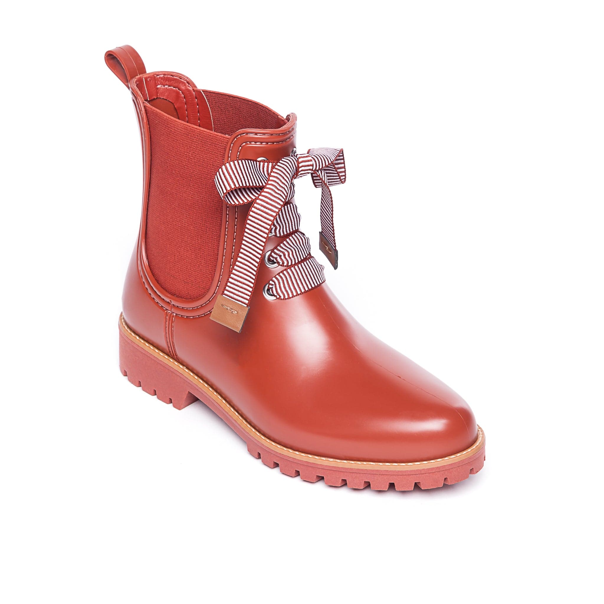 red rubber rain boots