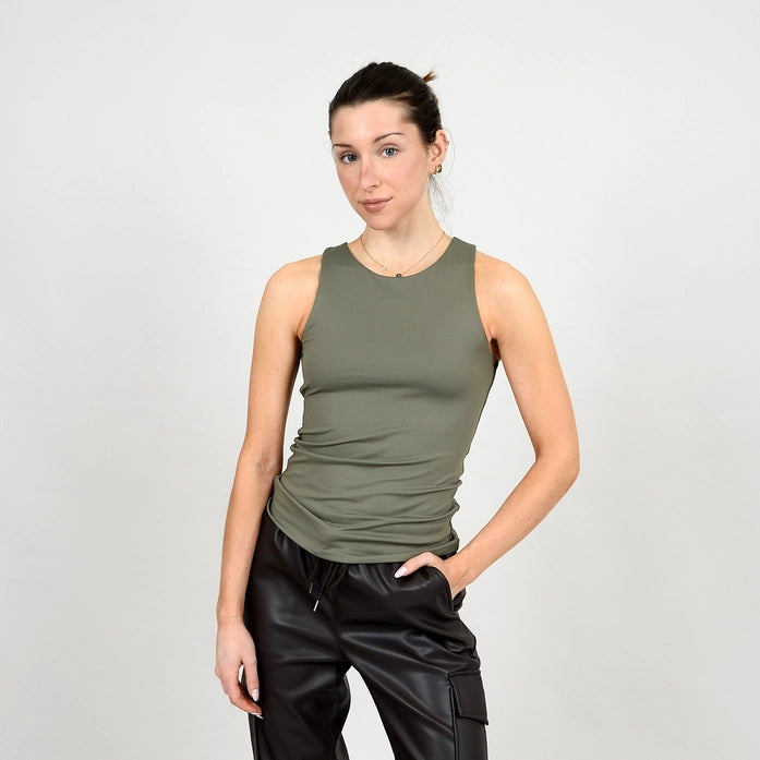 Maria Crew Neck Muscle Tank- Olive