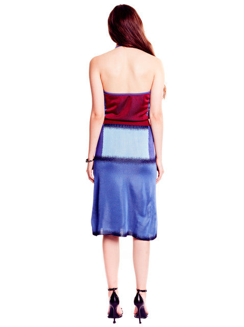 Mimi - Cranberry and Ombre Blue Halter Dress
