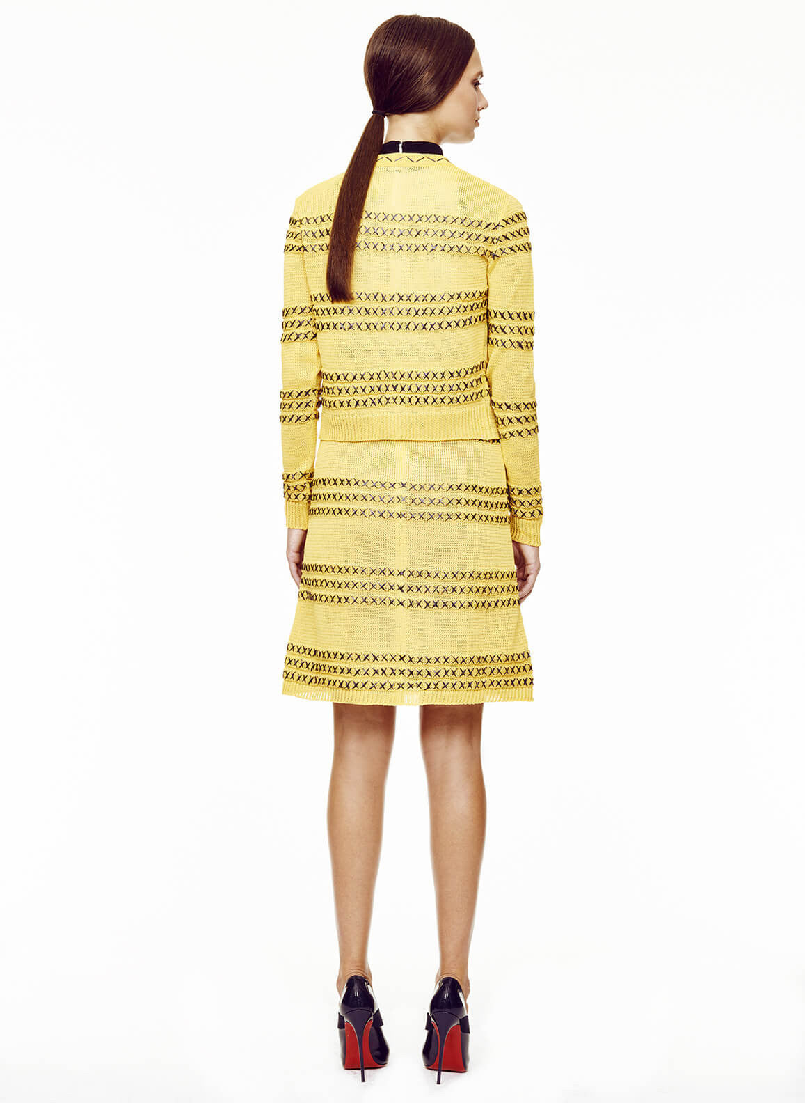 Nina - Daffodil Yellow Cardigan Sweater with Black Raffia Detail