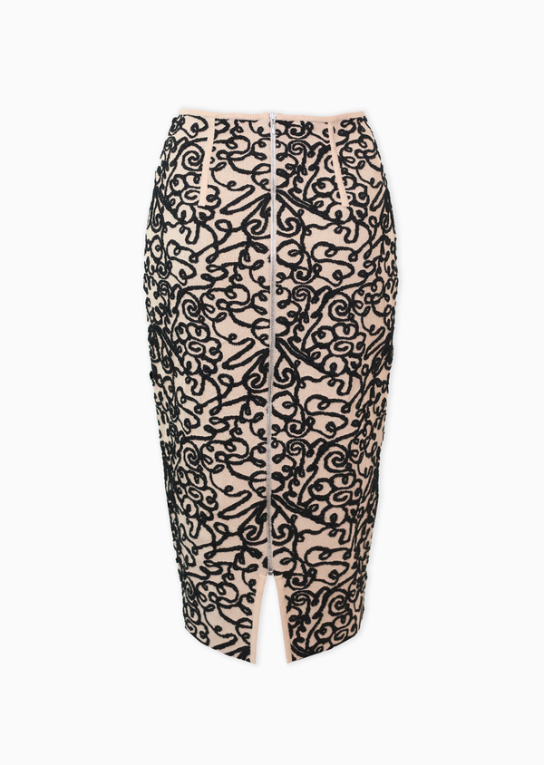 Shop Milano Knit, Slit White Pencil Skirt with Contrast Piping