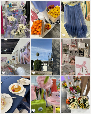 different images showcasing the booth decor at the Magic Fashion event. Flowers, and asthetic images of Las Vegas.