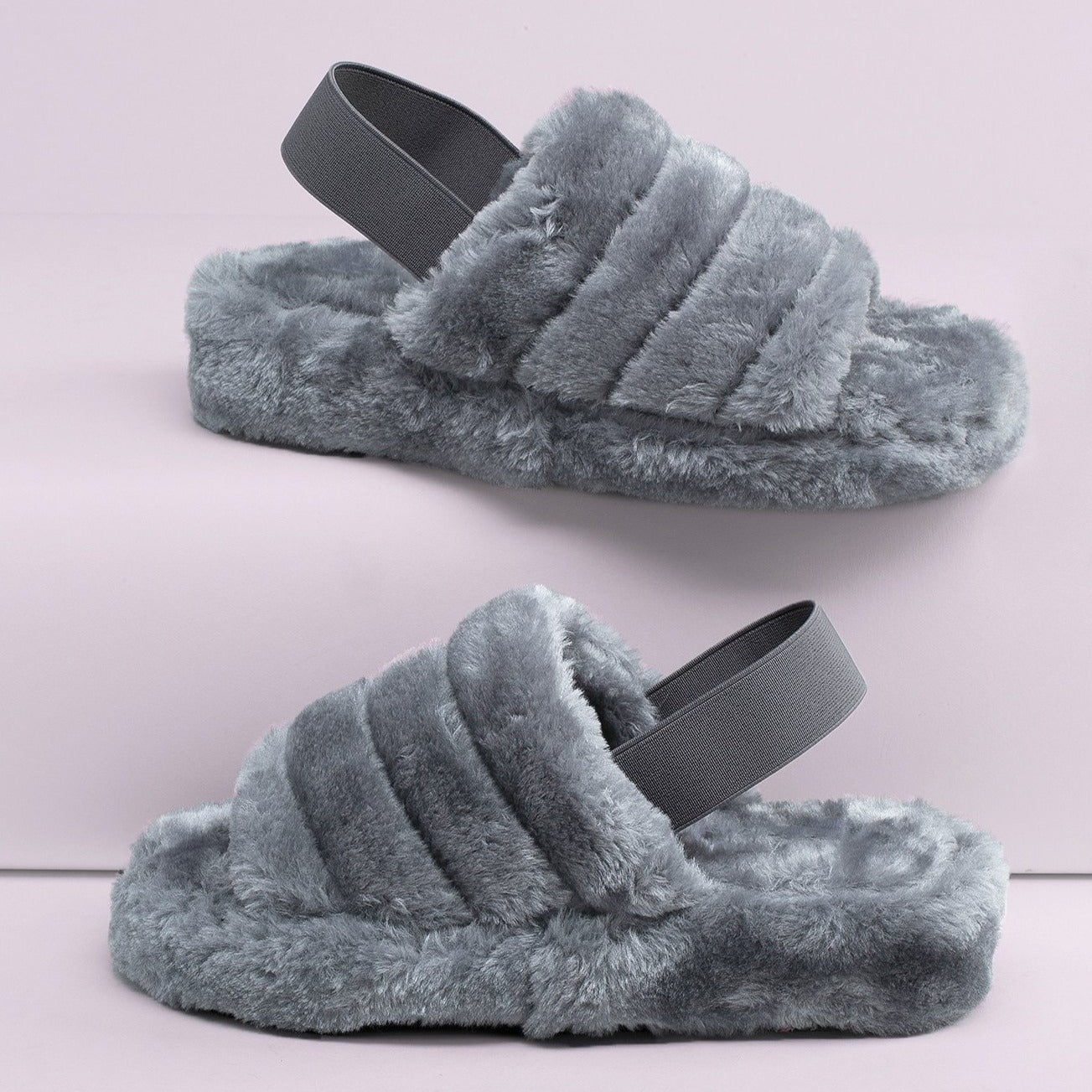 fluffy slides with strap