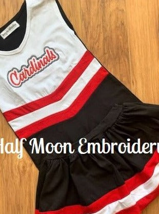 Half Moon Embroidery - Personalized Blue, Gold and White Cheer Uniform