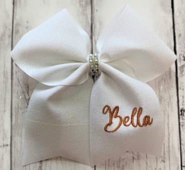 Personalized Shiner Comanche White Glitter Cheer Bow