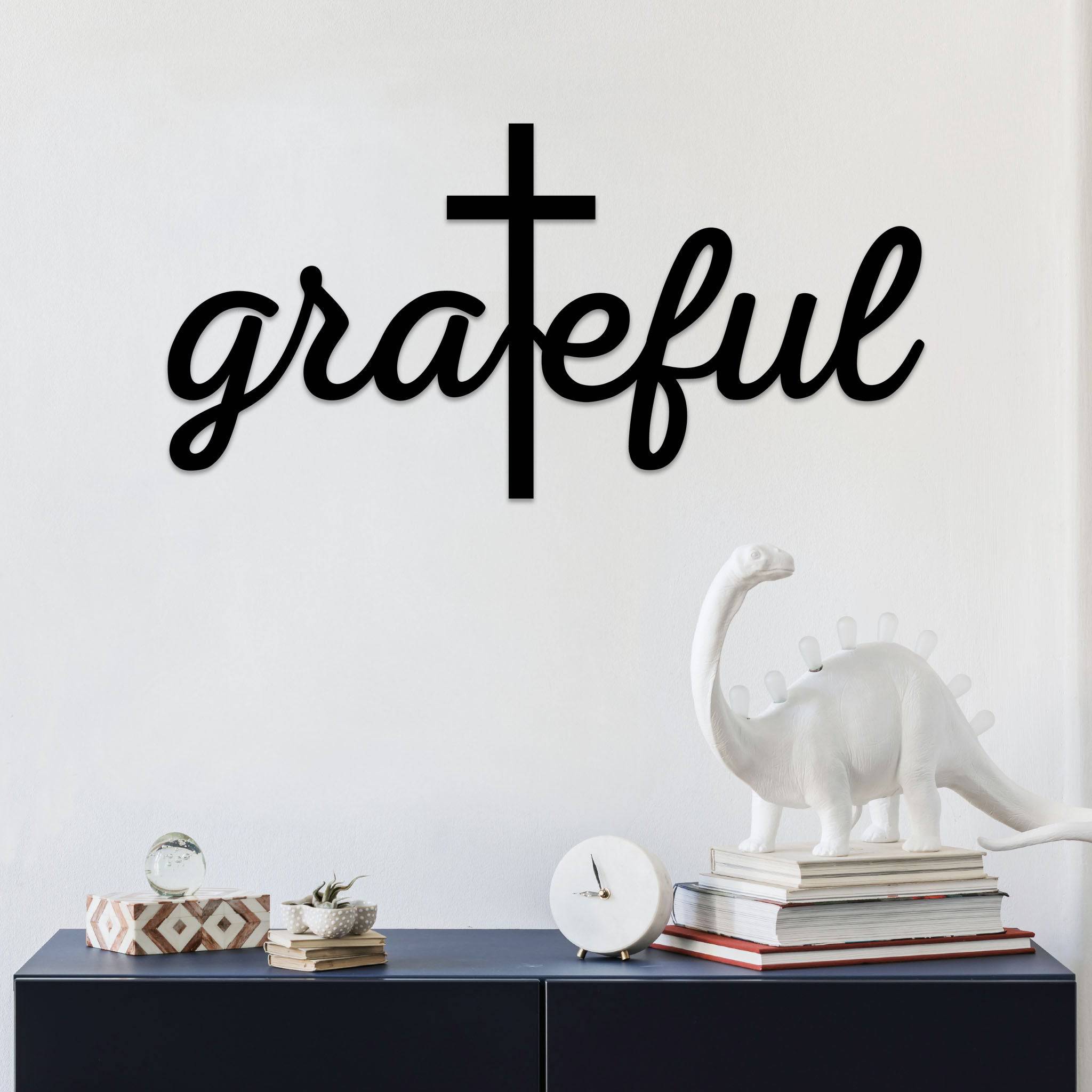 Grateful Cross Script - Metal Wall Art