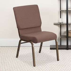 HERCULES Series 18.5''W Stacking Church Chair in Brown Dot Fabric - Gold Vein Frame by Office Chairs PLUS