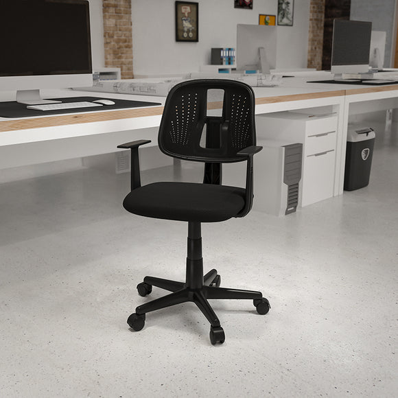 Flash Fundamentals Mid-Back Black Mesh Swivel Task Office Chair with Pivot Back and Arms, BIFMA Certified by Office Chairs PLUS