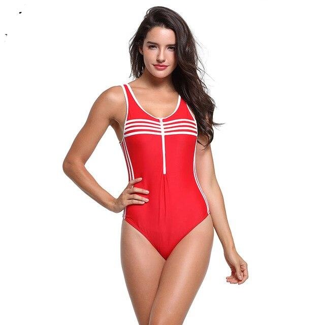 red one piece swimsuit with zipper