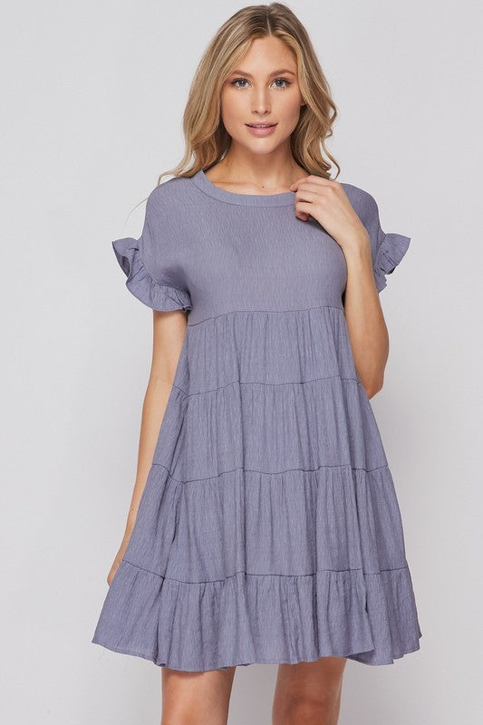 RUFFLE DETAIL SLEEVE TIERED SWING DRESS – Garage Boutique