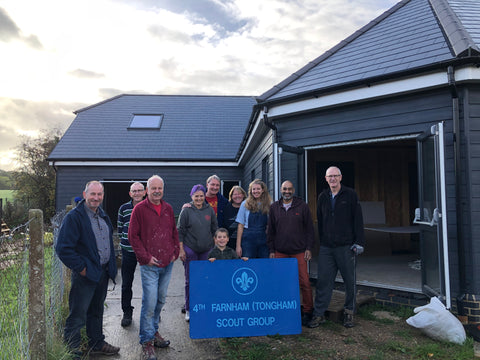 New Scout Hut with volunteers