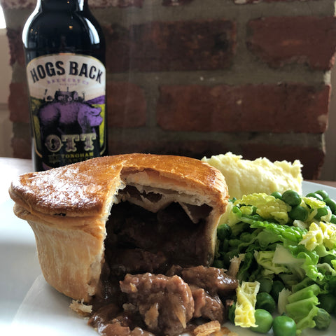 Beef pie and bottle of OTT beer