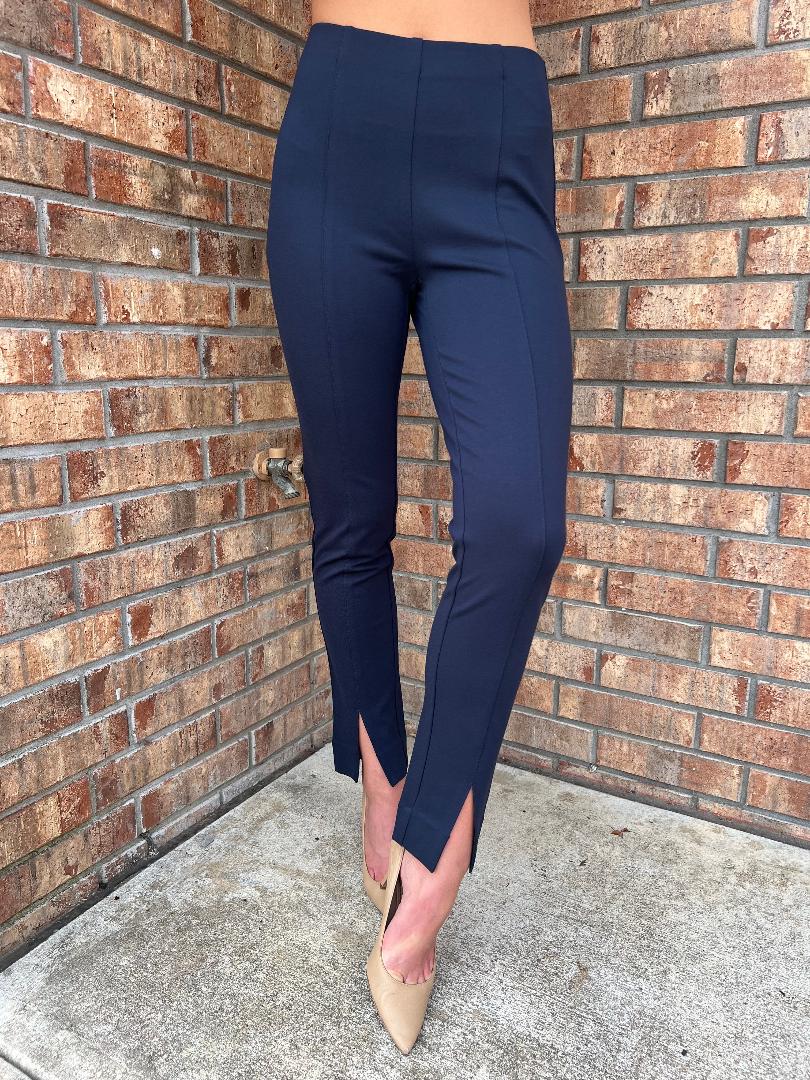 Navy Pull-on Ponte Pant w/ Split Hem
