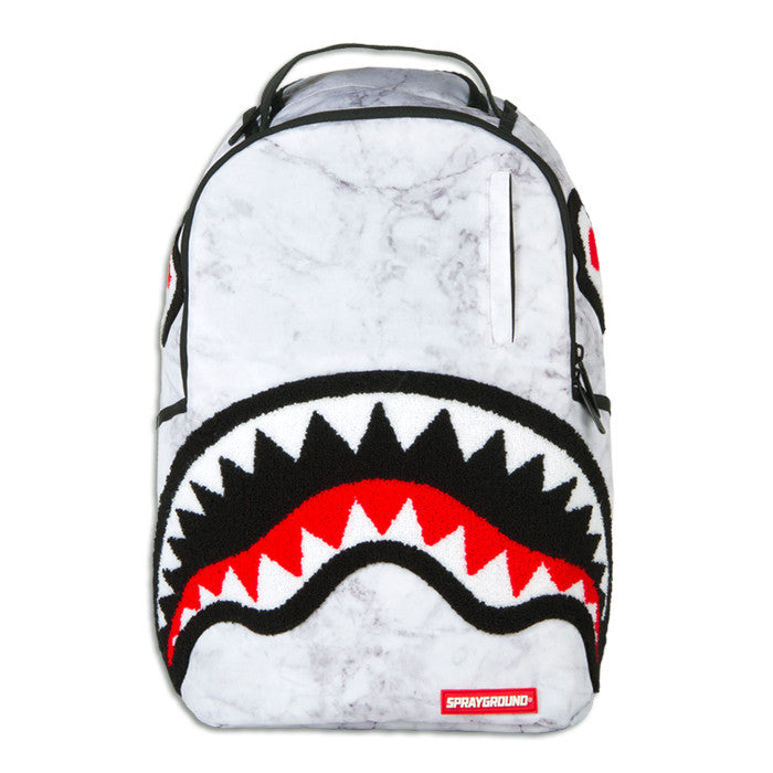 Sprayground Chenille White Marble Shark Backpack – Beyond Hype ...