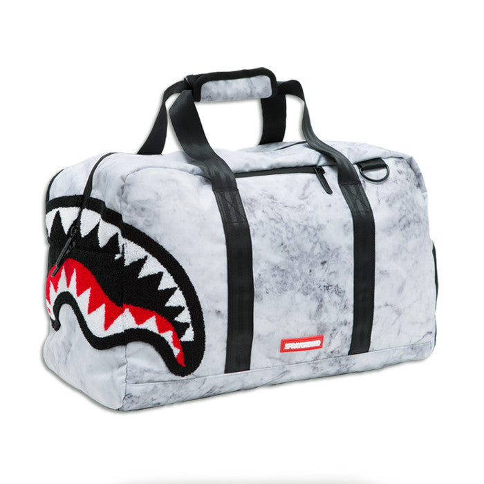 Sprayground Chenille White Marble Shark Duffel – Beyond Hype | Premier Streetwear