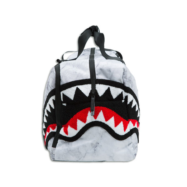 Sprayground Chenille White Marble Shark Duffel – Beyond Hype | Premier Streetwear