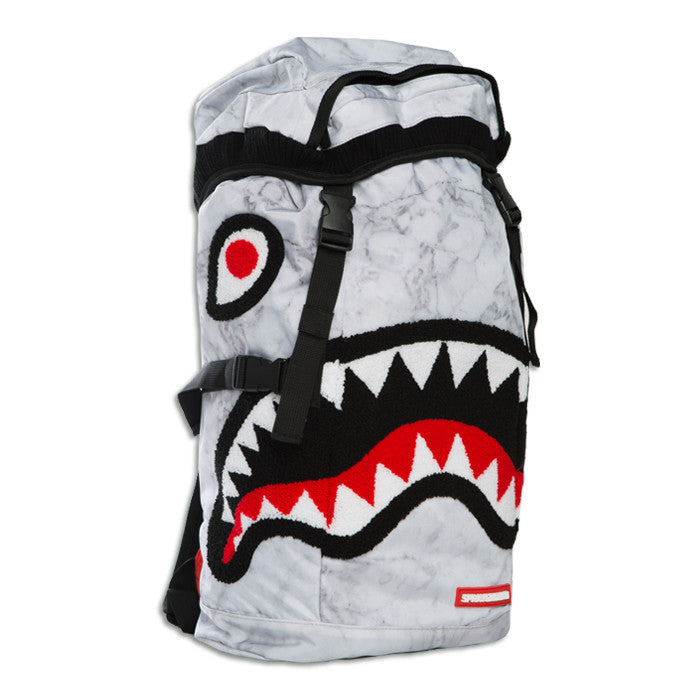Sprayground Chenille White Marble Shark Top Loader – Beyond Hype | Premier Streetwear