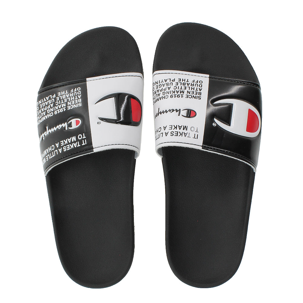 white and black champion slides