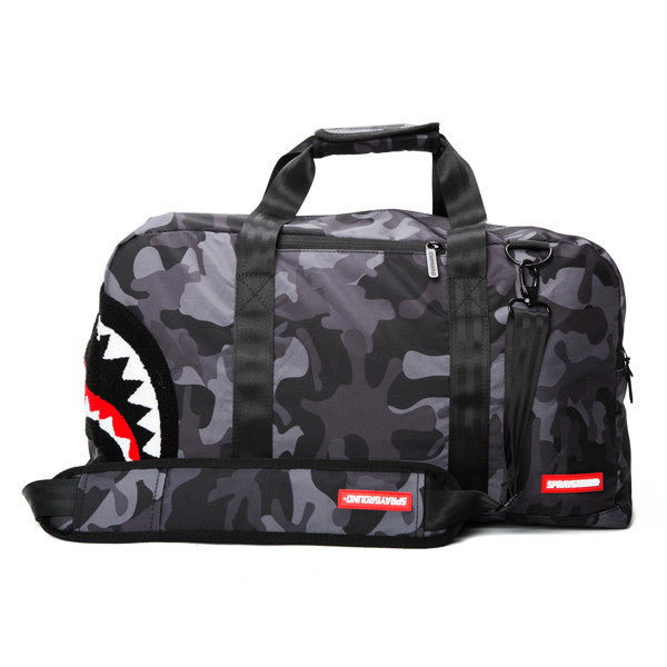 Sprayground Chenille Black Camo Shark Duffel – Beyond Hype | Premier Streetwear