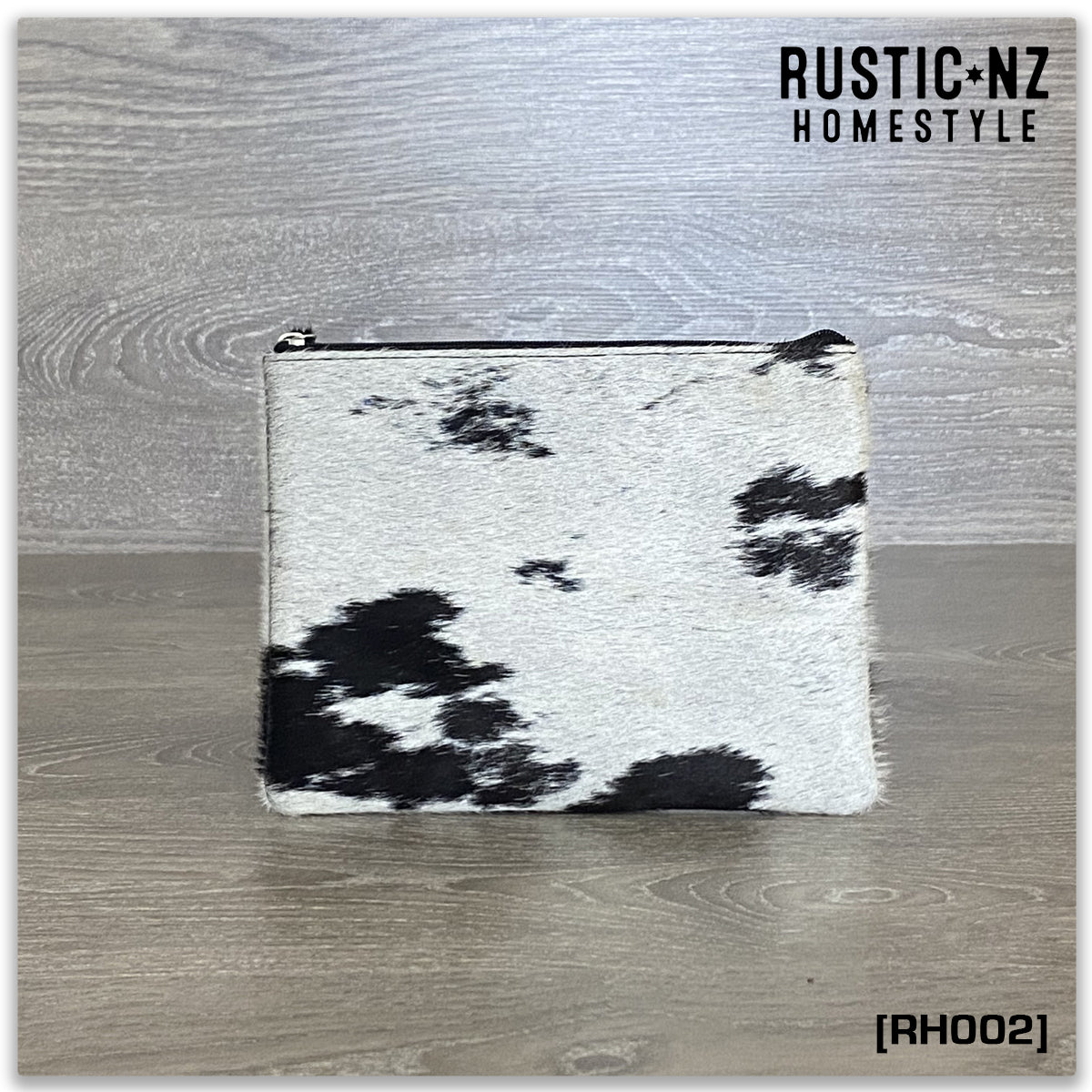 RH002 | Barstow Cowhide Clutch Dark Brown & White