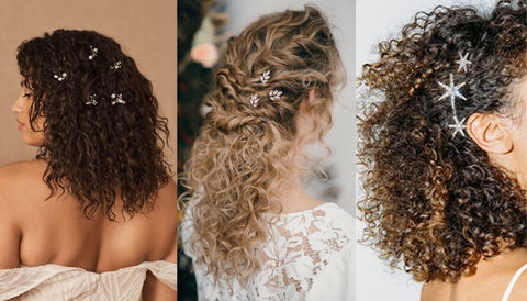 crystal hair pins in curly hair for the holidays 